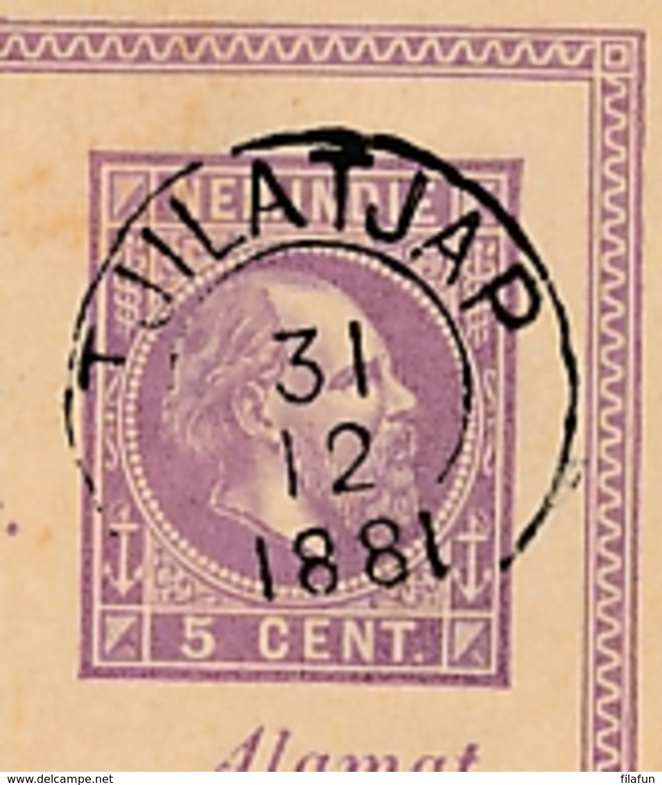 Nederlands Indië - 1881 - 5 Cent Willem III, Briefkaart G1 Van Kleinrond TJILATJAPvia Banjoemaas Naar Batavia - Nederlands-Indië