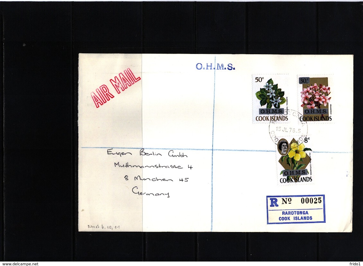 Cook Islands Interesting Airmail  Registered Letter With O.H.M.S. Overprinted Stamps - Cookinseln