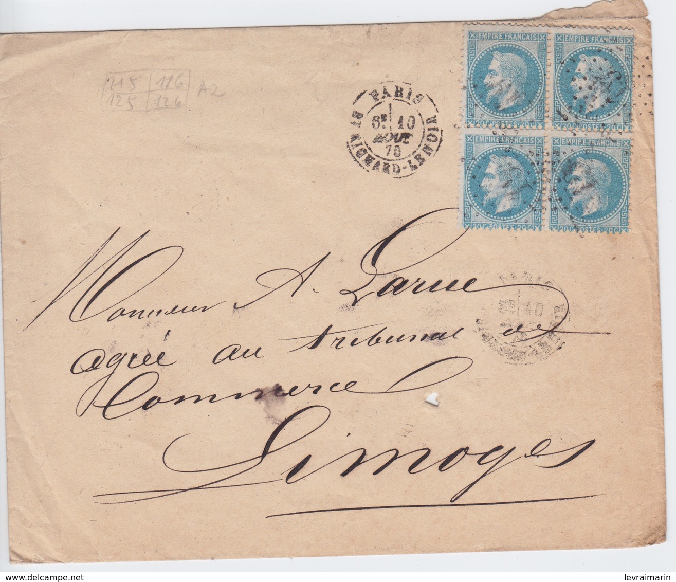 N°29B Bloc De 4 Sur Lettre, Positions 115 116 125 126A2, Plusieurs Variétés, TB - 1863-1870 Napoléon III Lauré