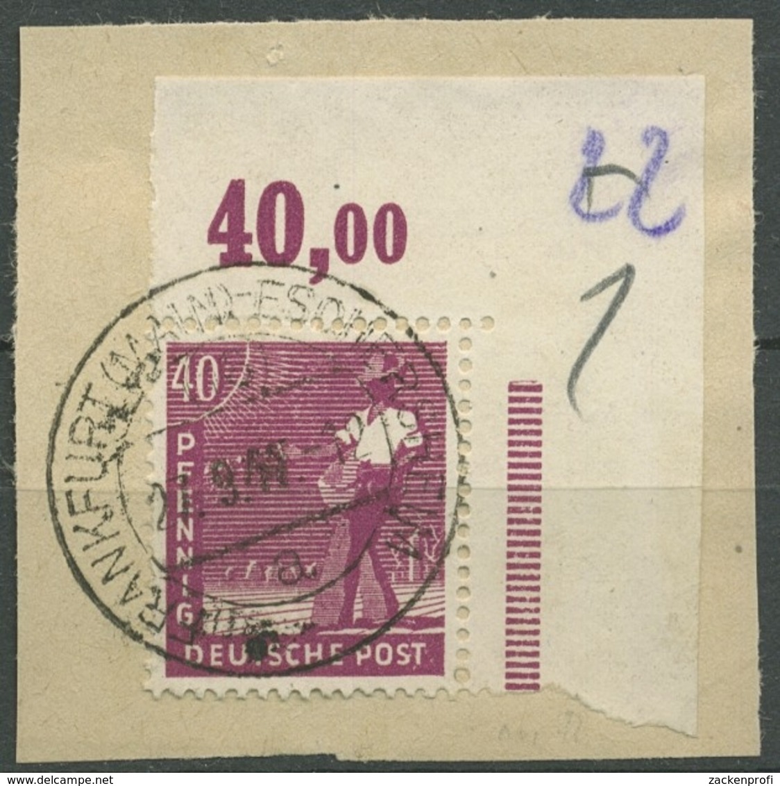 Alliierte Besetzung 1947 II. Kontrollratausgabe Ecke Platte 954 P OR TOP-Stempel - Sonstige & Ohne Zuordnung