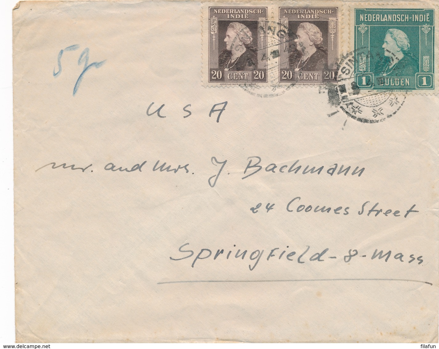Nederlands Indië - 1948 - Fl 1,40 Frankering Op Cover Van PV2 SINTANG Naar Springfield / USA - Nederlands-Indië