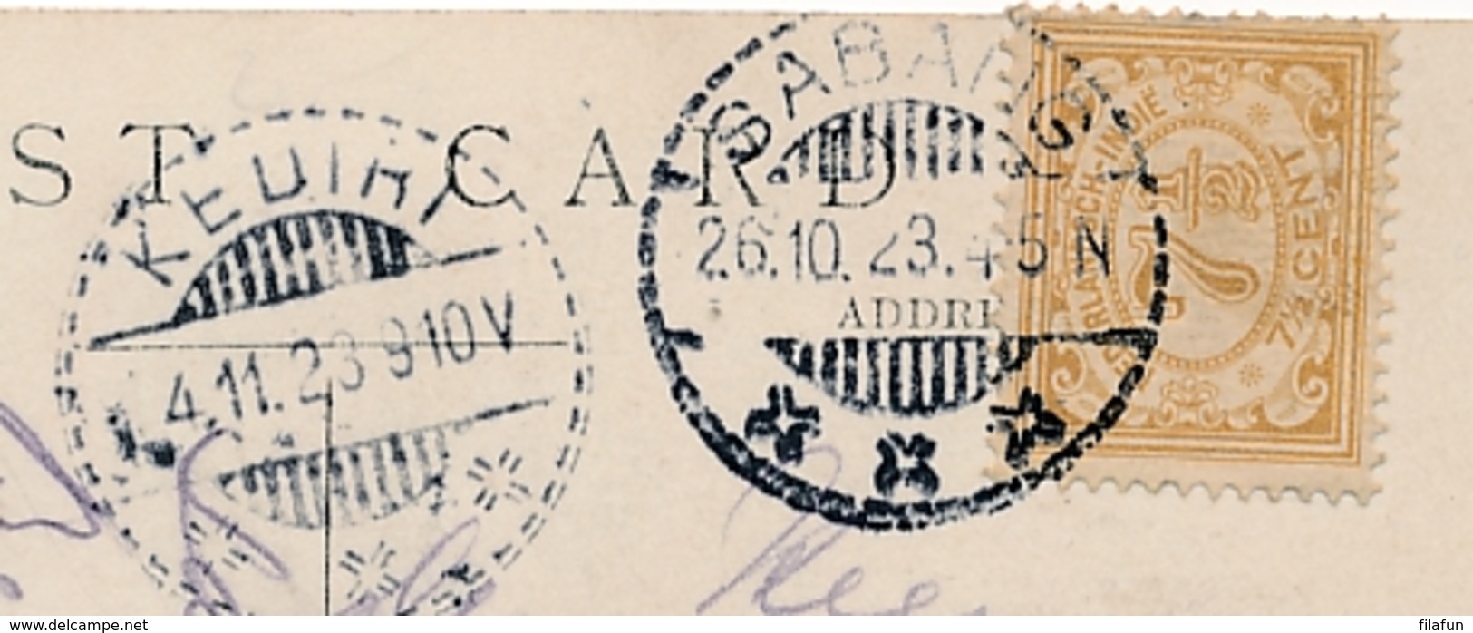 Nederlands Indië - 1923 - 7,5 Cent Cijfer, Enkelfrankering Op Ansicht Van LB Sabang Naar LB Kediri - India Holandeses