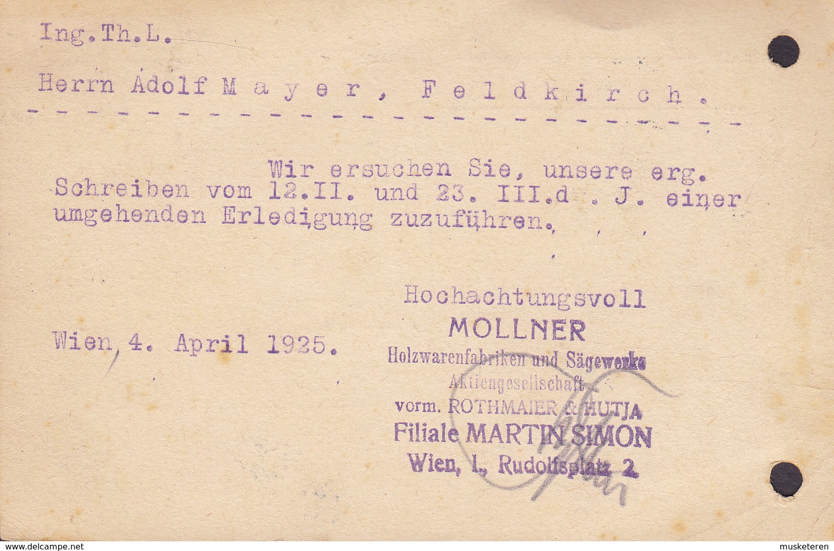 Austria Uprated Postal Stationery Ganzsache Entier 500 Kr Wappenadler WIEN 1925 FELDKIRCH Voralberg (2 Scans) - Sonstige & Ohne Zuordnung