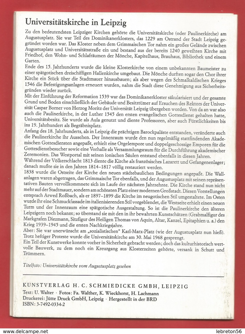 "ALLEMAGNE "  Universitätskirche Zu Leipzig HCS-Drucke -Voir 4 Photos - Biographies & Mémoires