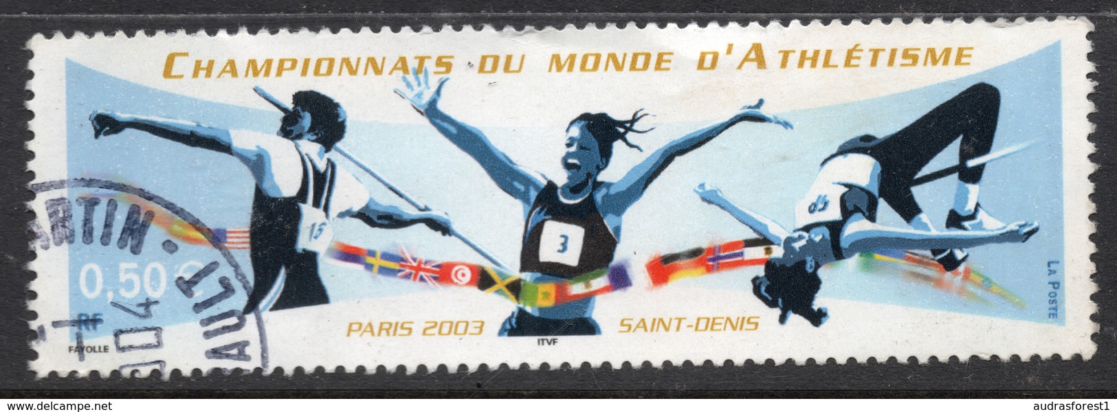 2003 Championnat Du Monde D'Athlétisme, Valeur Faciale 0,50 € Timbre Oblitéré De France Paris Saint-Denis - Oblitérés