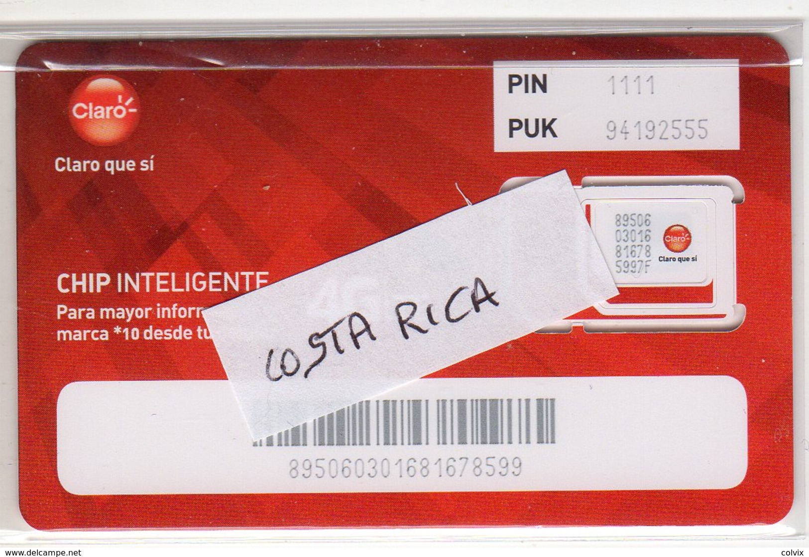 COSTA RICA CARTE GSM CLARO VERSO NUMEROTEE - Costa Rica