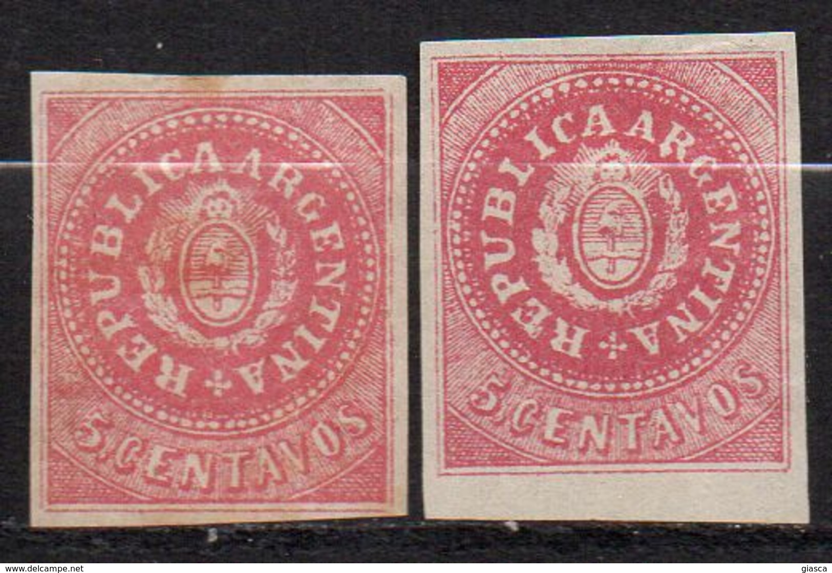 ARGENTINA : G147  -  1862  2 X 5c. Lilac No Gum ;  5 C. On Part Of Letter ; FORGERIES - Nuovi