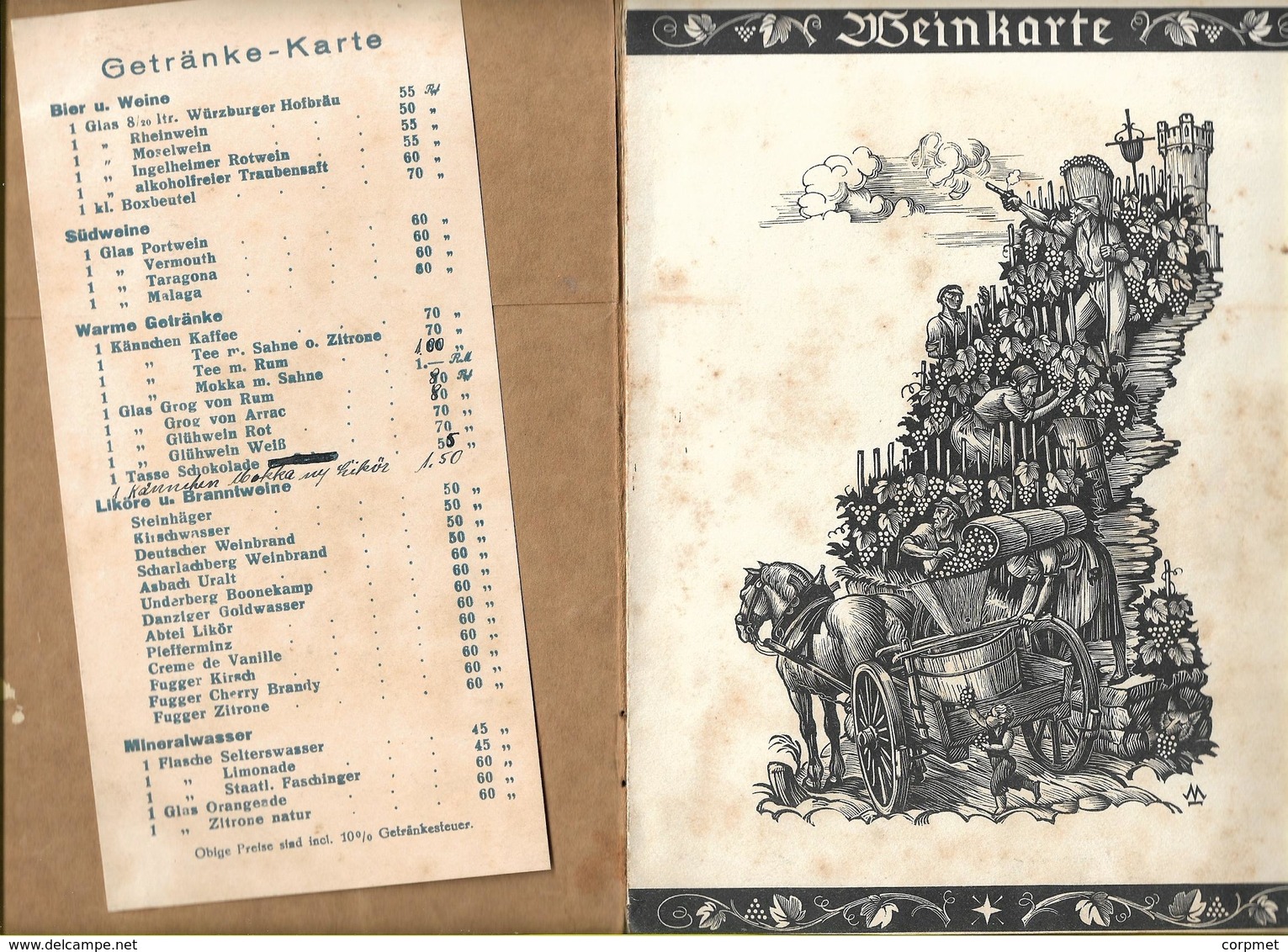 Würzburger Hofbräu GmbH - SCALA VARIETÉ - WEIN-KARTE C/1930's - MENÜ BEINHALTET BIERE - BINDUNG IN KARTON GROSS - Menus