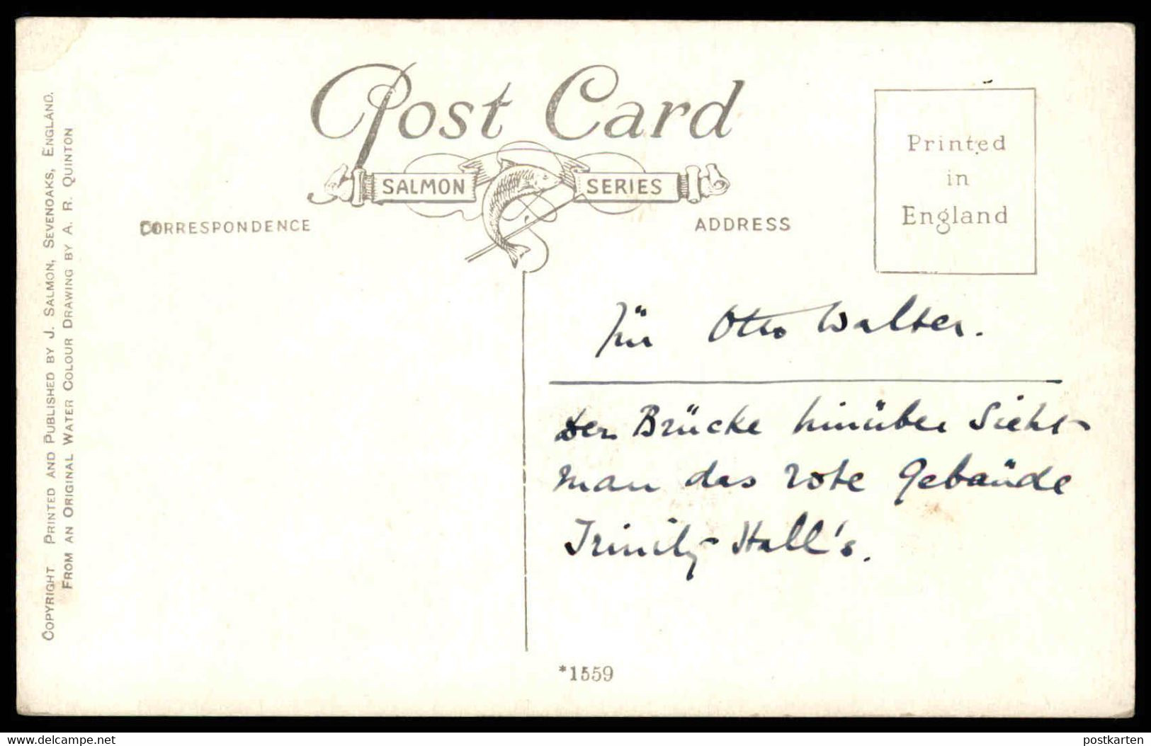 ALTE KÜNSTLER POSTKARTE CLARE COLLEGE CAMEBRIDGE A. R. QUINTON TRINITY HALL Parapluie Umbrella Schirm AK Postcard Cpa - Quinton, AR