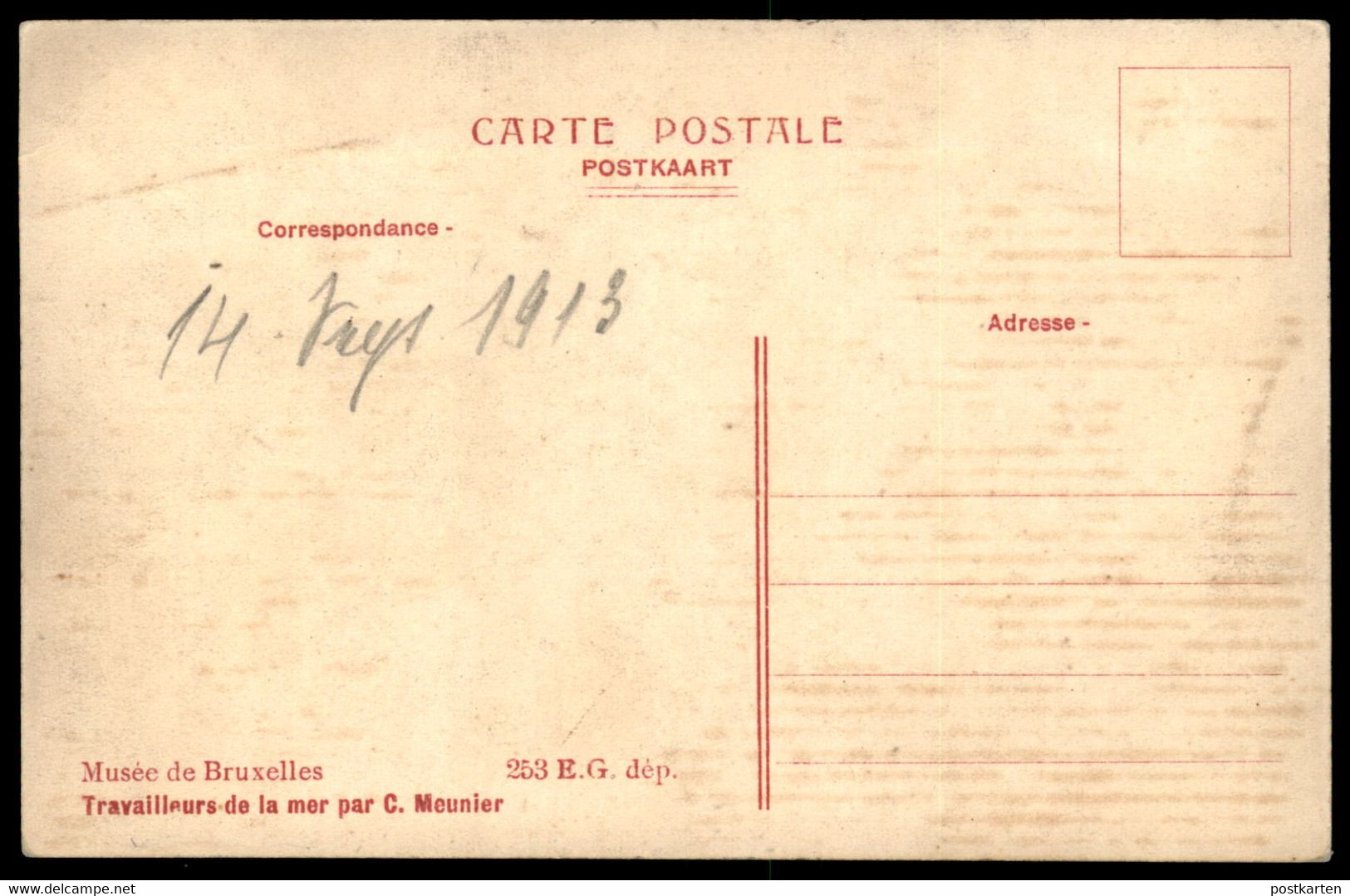 ALTE POSTKARTE MUSÉE DE BRUXELLES TRAVAILLEURS DE LA MER PAR C. MEUNIER Brüssel Ansichtskarte Cpa Postcard AK - Musei