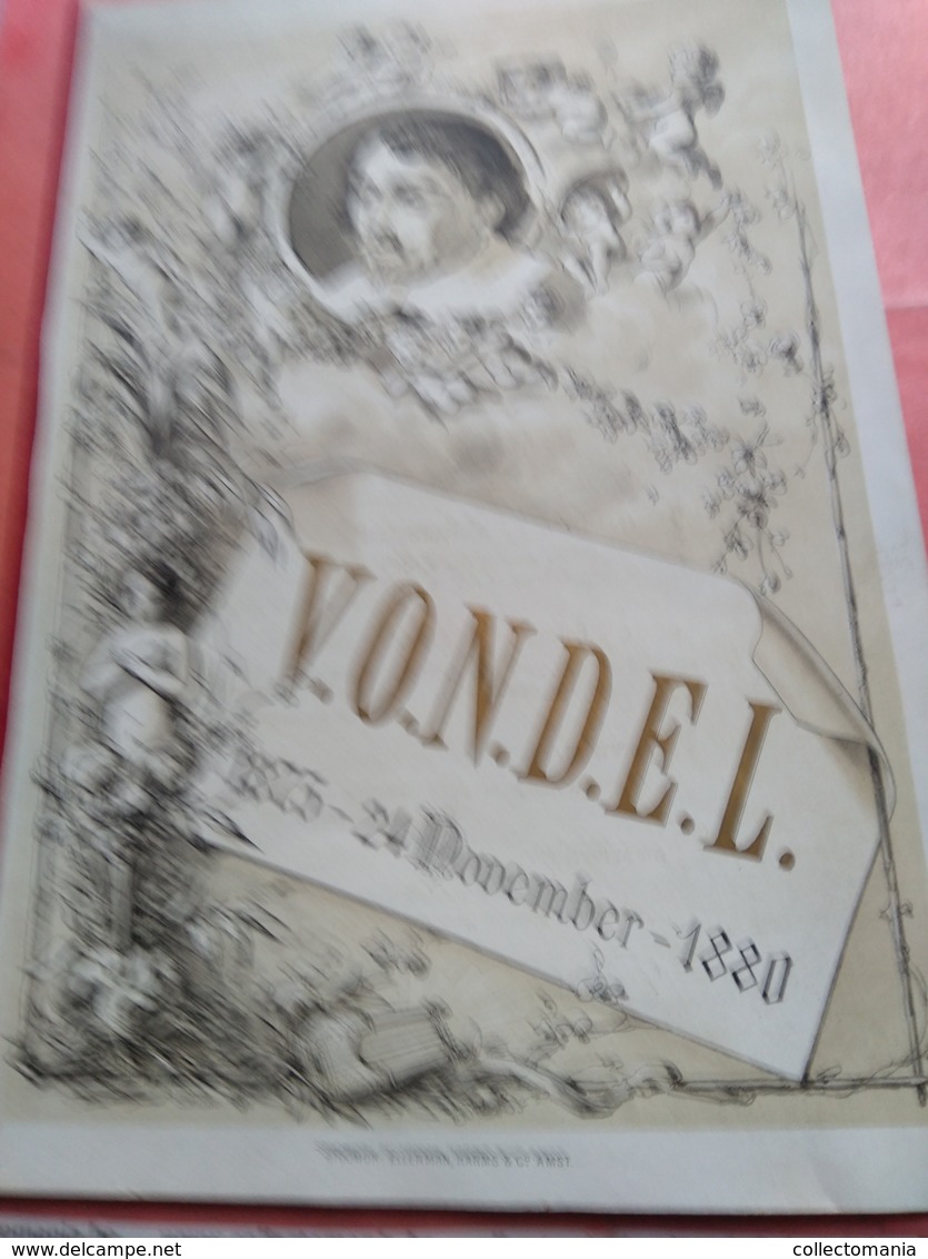 VONDEL Poreceleinkaart, MENU, MULDER, Open  36cm X 27cm Stoomdrukkerij Ellerman HARMS C1880 ..met Citaten Over Eten - Poésie