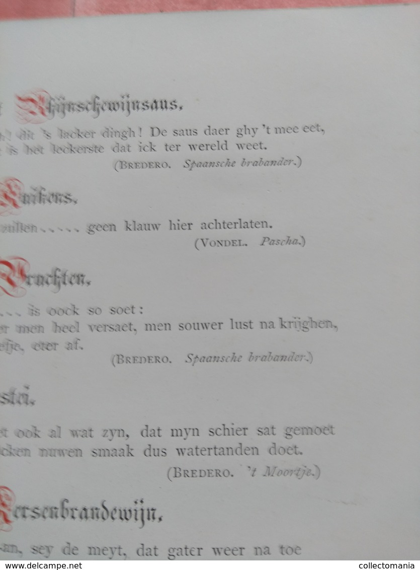 VONDEL poreceleinkaart, MENU, MULDER, open  36cm X 27cm stoomdrukkerij Ellerman HARMS c1880 ..met citaten over eten