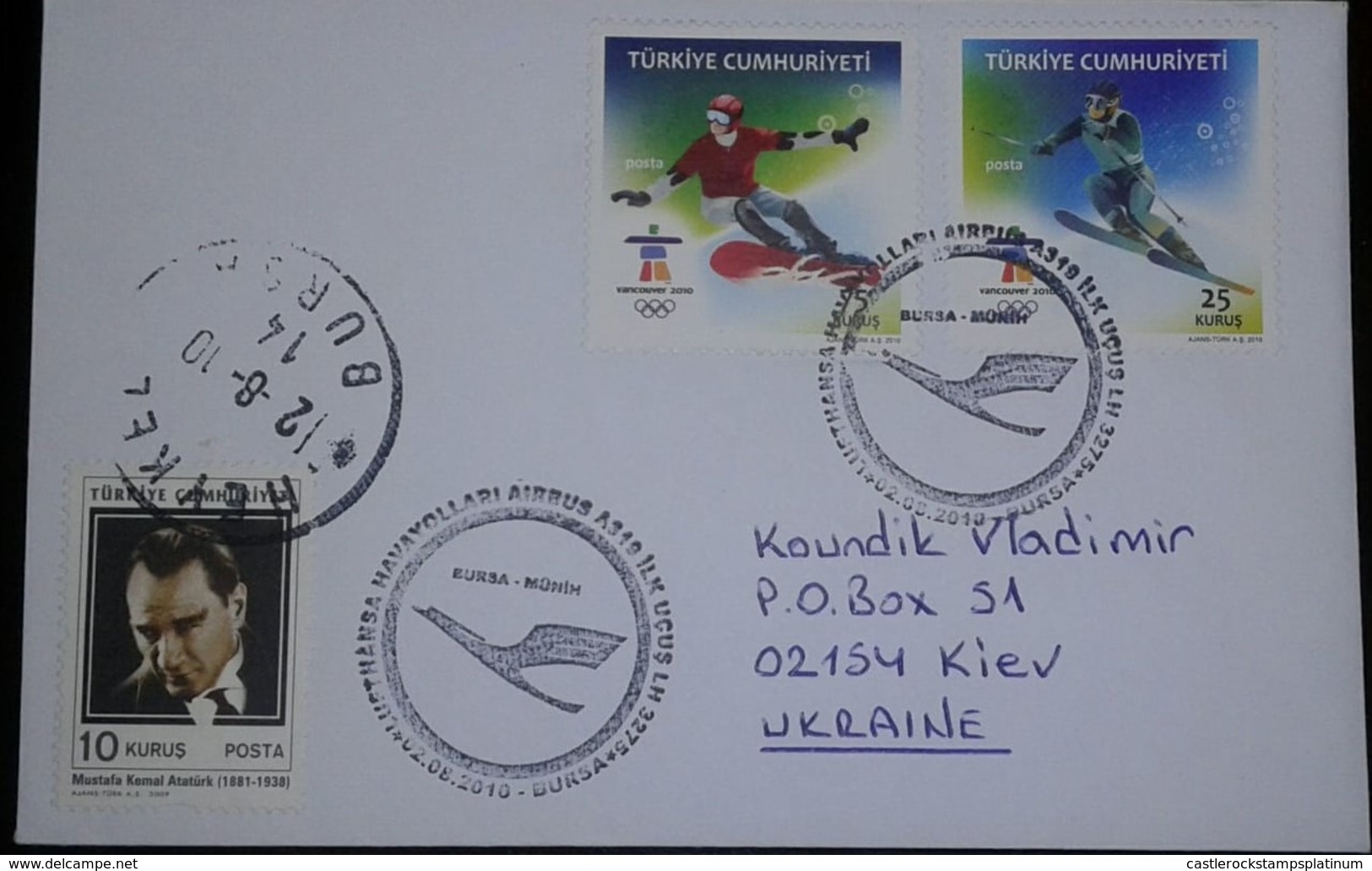 O) 2010 TURKEY, MUSTAFA KEMAL ATATURK, OLYMPIC WINTER GAMES IN VANCOUVER 2010, TO UKRAINE, XF - Briefe U. Dokumente