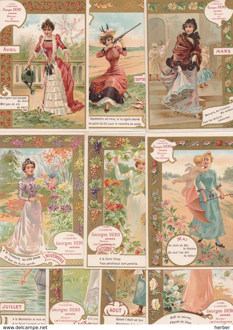 Lot 10x - ANVERS - Cafés Torréfiés - Georges DERO - Art Nouveau Chromo - Goossens - Maart T/m December - Tea & Coffee Manufacturers