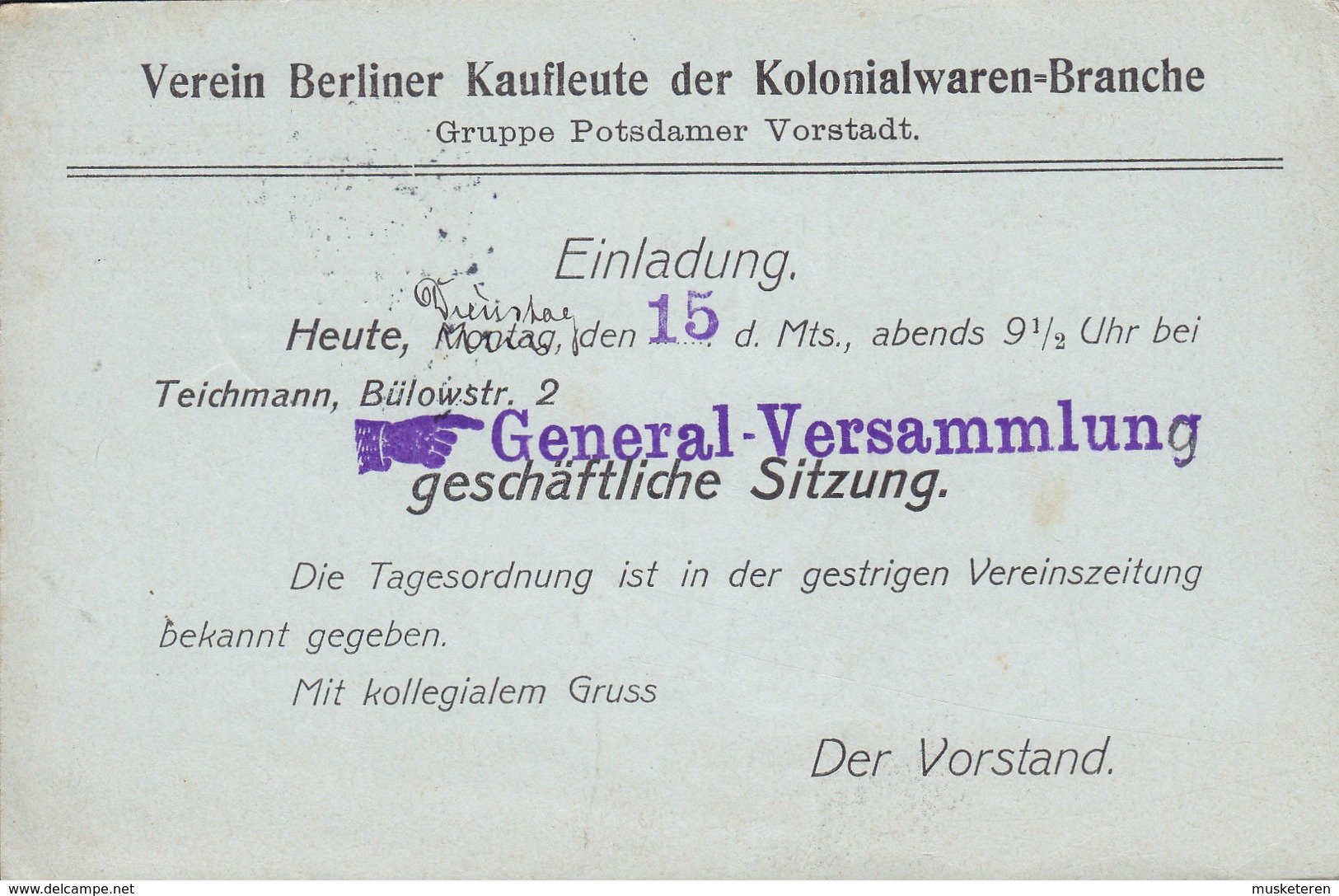 Deutsches Reich Postal Stationery Ganzsache Entier Germania PRIVATE Print VEREIN BERLINER KAUFLEUTE, BERLIN 1907 - Postcards