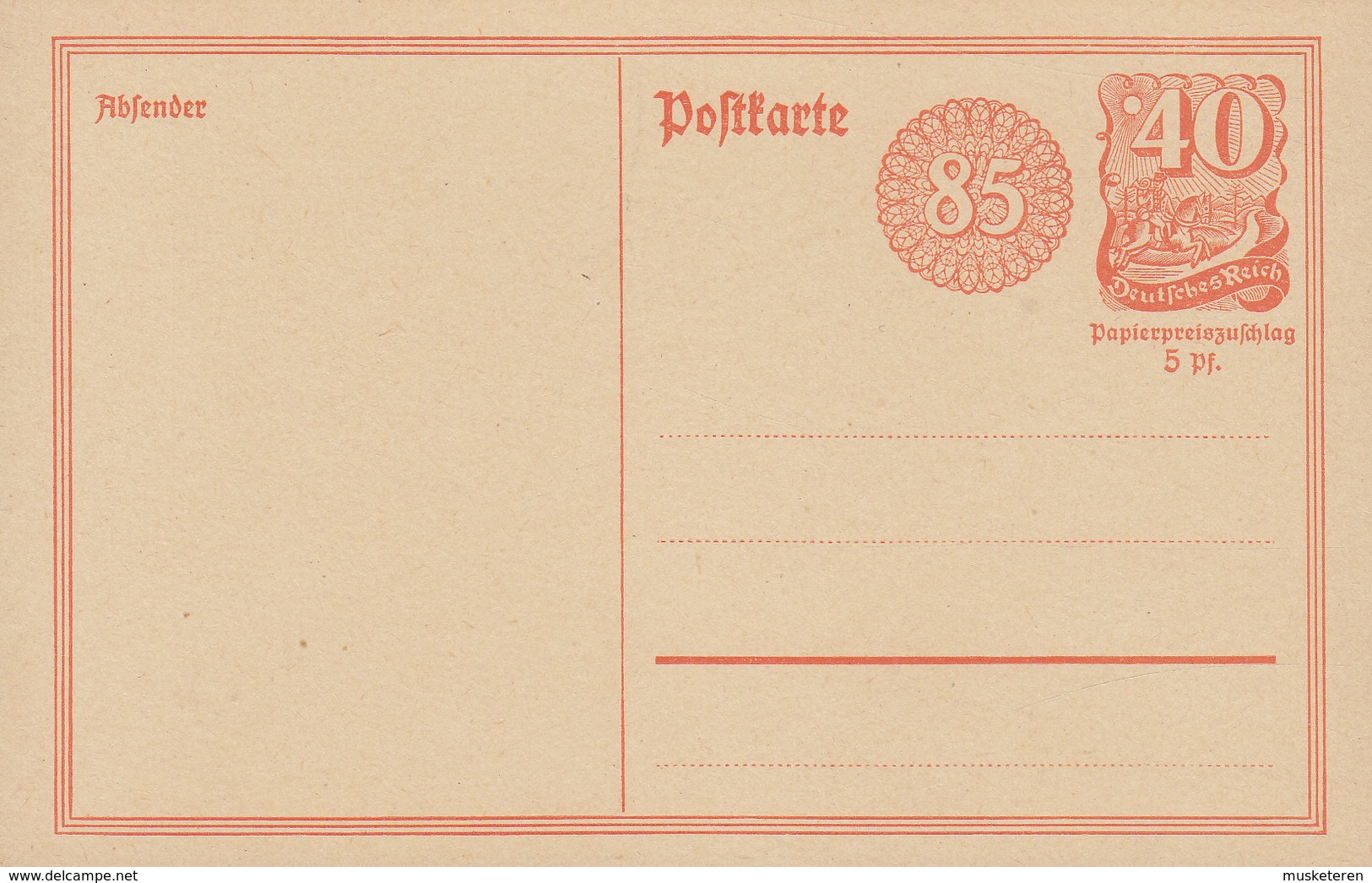 Deutsches Reich Postal Stationery Ganzsache Entier 85 Pf. Neben 40 Pf. Postreiter M. Rosettendruck (Unused) - Briefkaarten