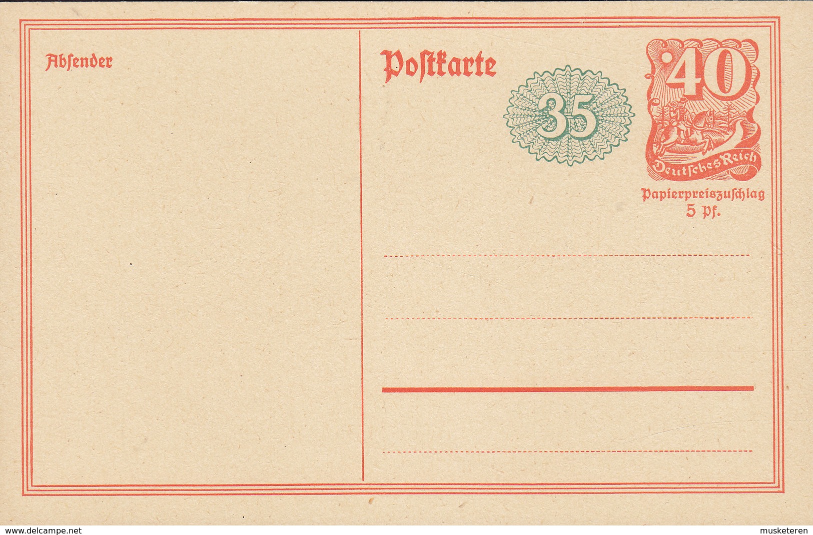 Deutsches Reich Postal Stationery Ganzsache Entier 35 Pf. Neben 40 Pf. Postreiter M. Rosettendruck (Unused) - Postcards