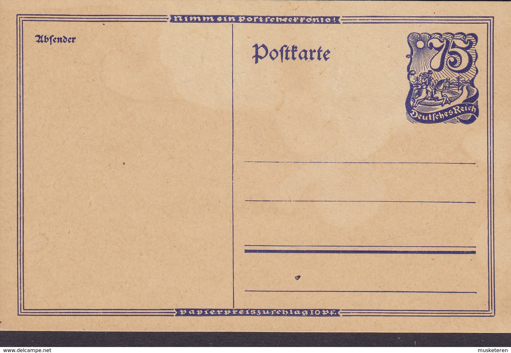 Germany Deutsches Reich Postal Stationery Ganzsache Entier 75 Pf. Postreiter (Unused) - Cartes Postales