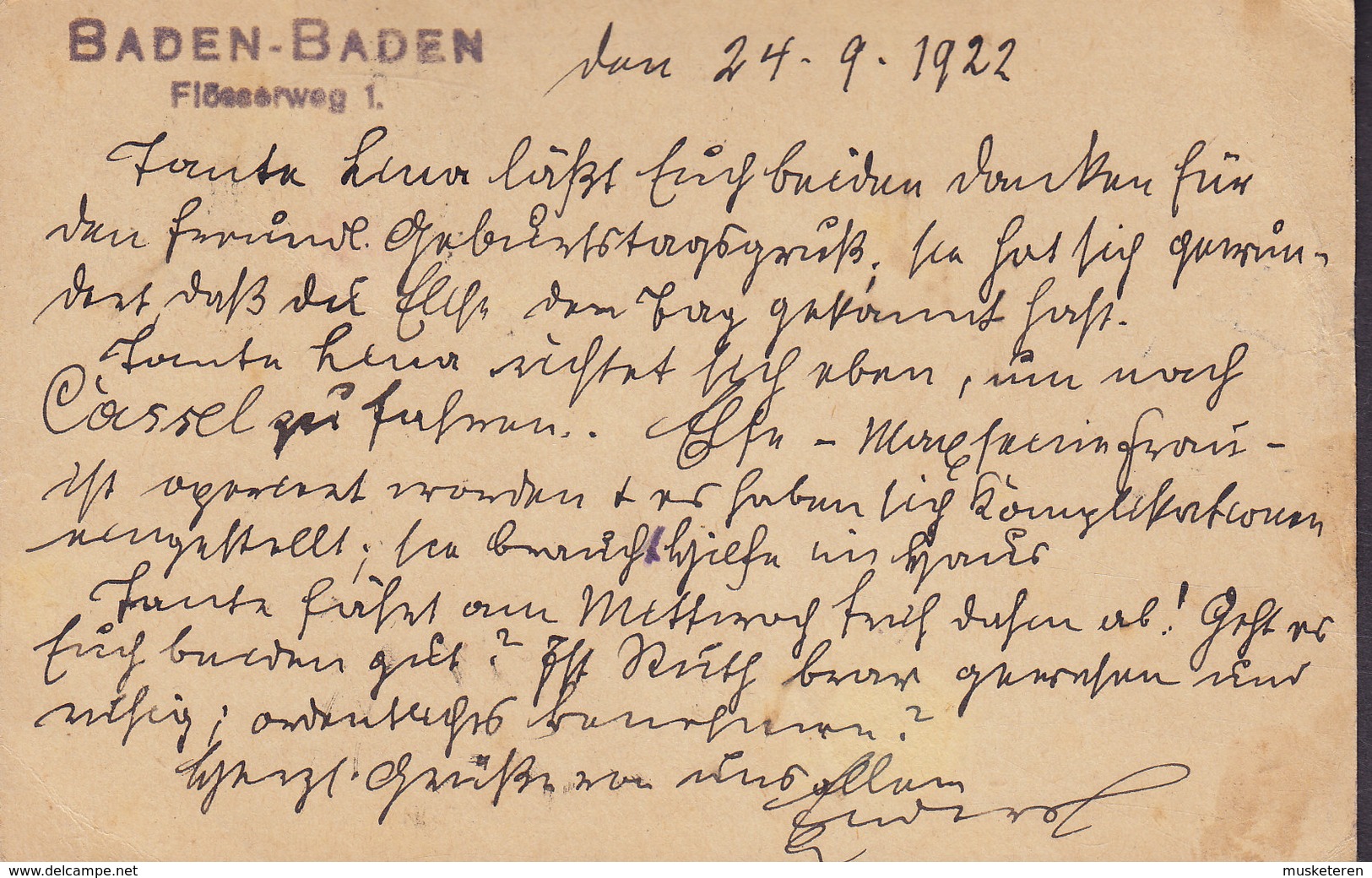 Deutsches Reich Uprated Postal Stationery Ganzsache Entier 75 Pf. Postreiter Baden-Baden 1922 (2 Scans) - Postkarten