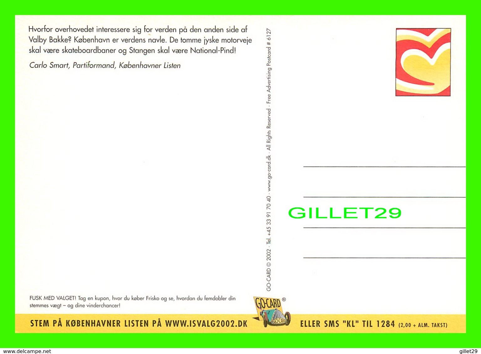 PUBLICITÉ, ADVERTISING - KOBENHAVNER LISTEN - UDVIS PROVINSEN, 2002 - GO-CARD No 6127 - - Publicité