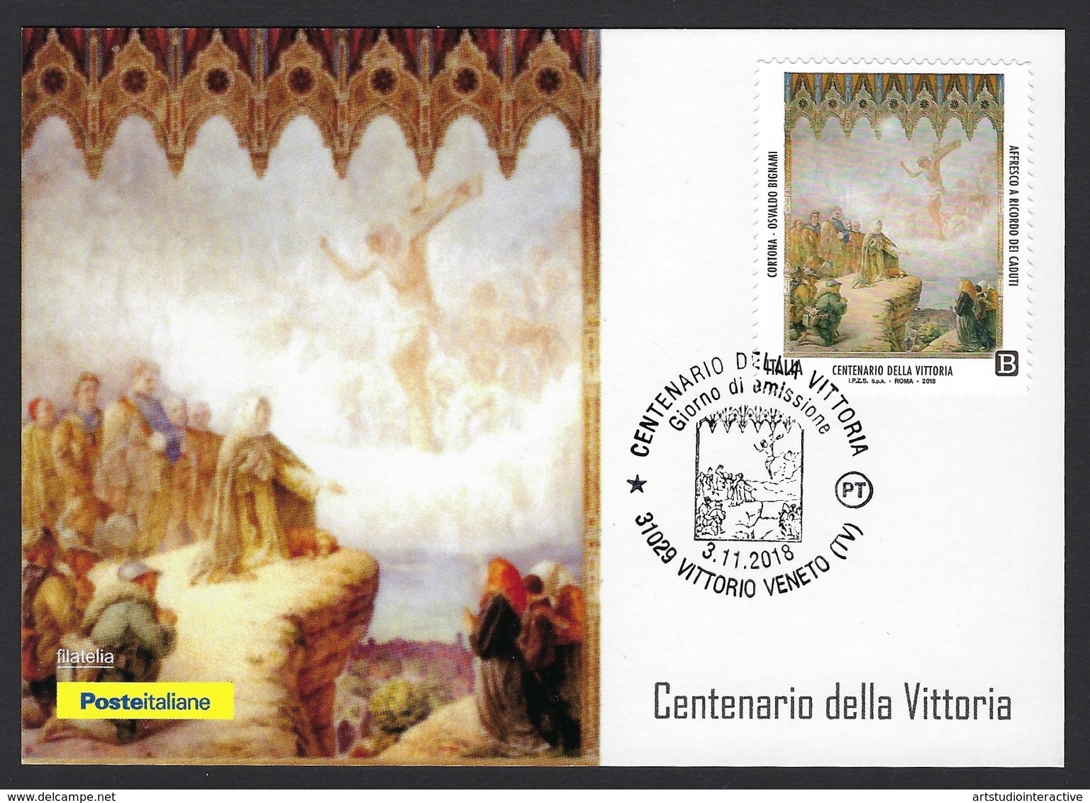 2018 ITALIA REPUBBLICA "CENTENARIO DELLA VITTORIA GRANDE GUERRA" CARTOLINA FILATELICA (ANN. VITTORIO VENETO) - FDC