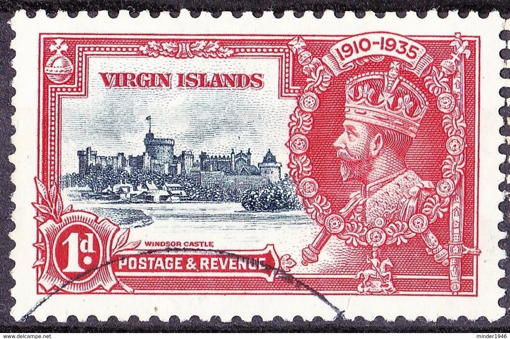 BRITISH VIRGIN ISLANDS 1935 KGVI Silver Jubilee 1d Deep Blue & Scarlet SG103 FU - British Virgin Islands