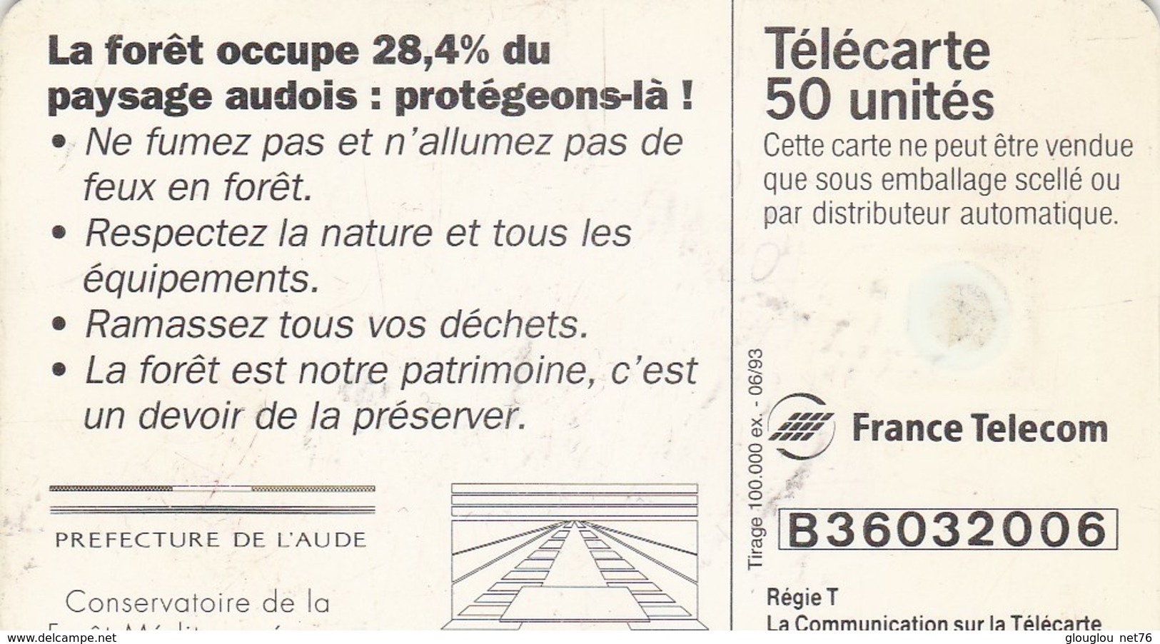 TELECARTE 50....AUDE..."ARBRE MON AMI VERT,NE PARS PAS EN ENFER"...... - 50 Unités   