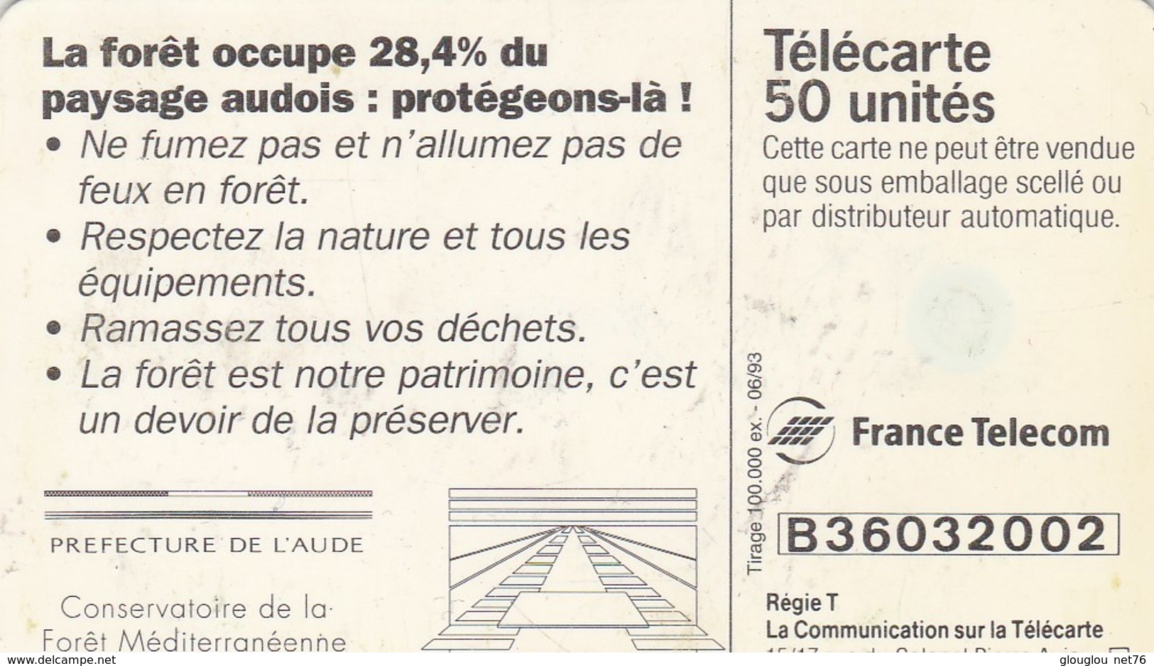 TELECARTE 50....AUDE..."ARBRE MON AMI VERT,NE PARS PAS EN ENFER"...... - 50 Unités   