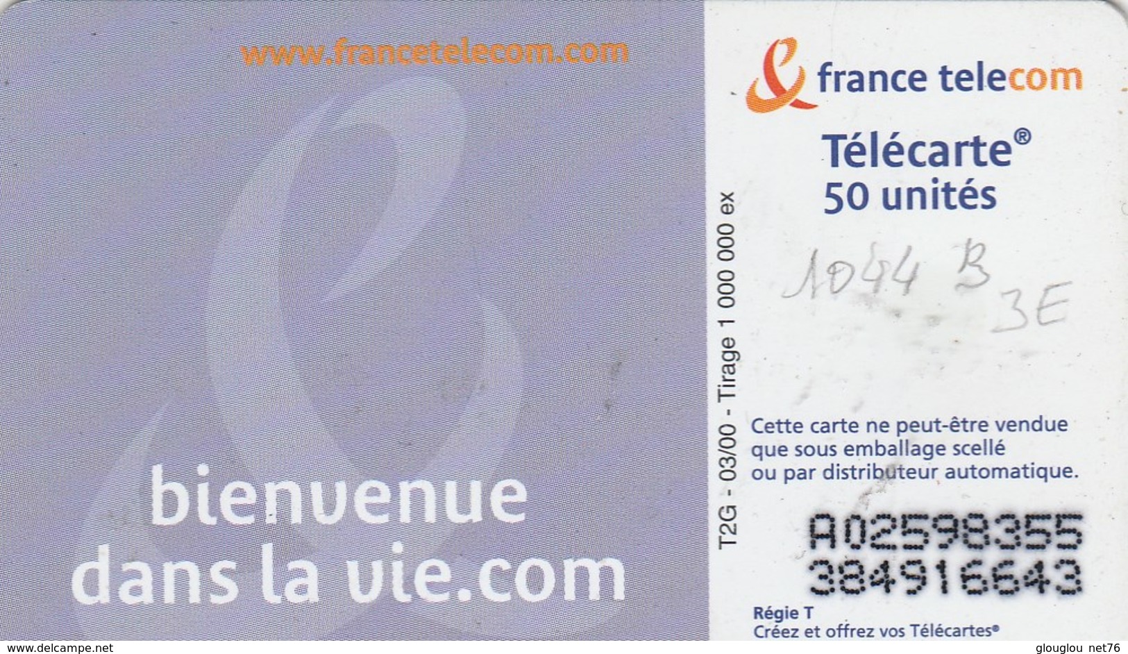 TELECARTE 50....BIENVENUE DANS LA VIE.COM...... - 50 Unités   