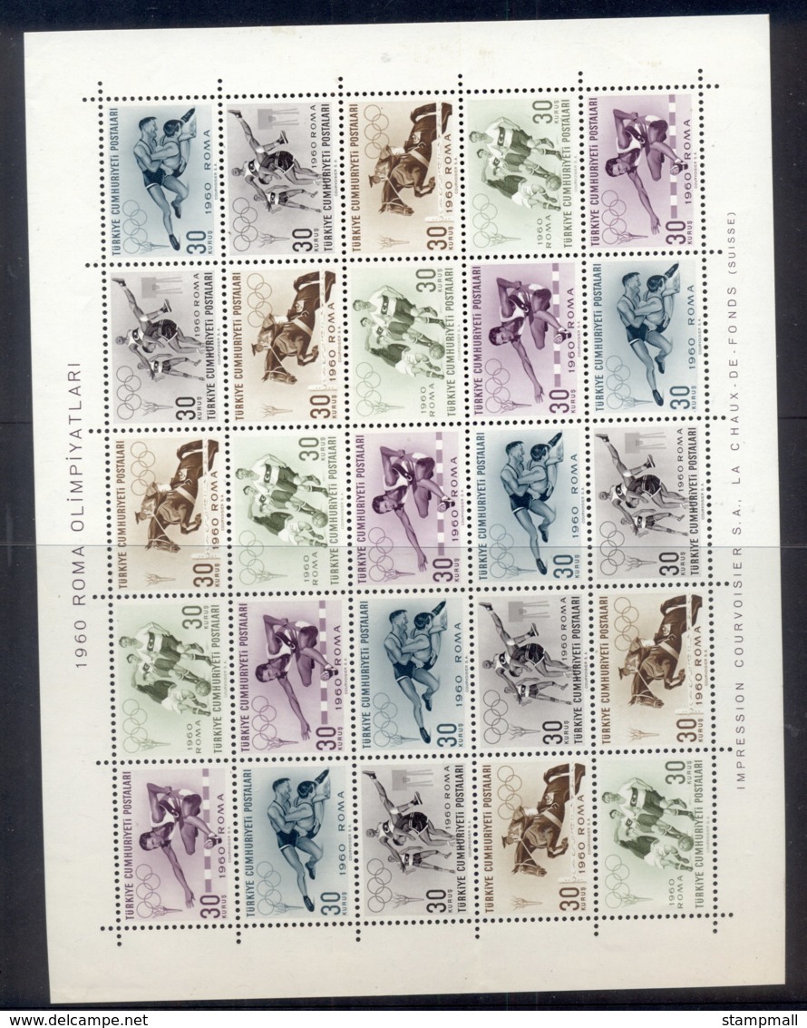 Turkey 1960 Summer Olympics Rome Sheetlet MUH - Unused Stamps