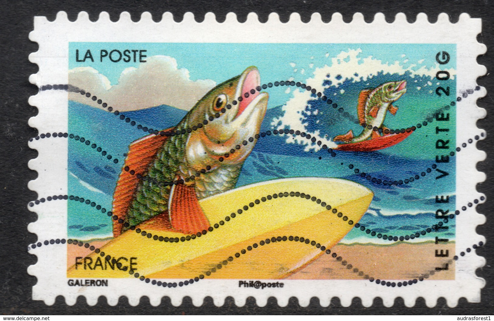 2014 Poisson Surfeur Faciale: 0,61 € Timbre Autoadhésif Oblitéré De France. Carnet «Vacances» - Oblitérés