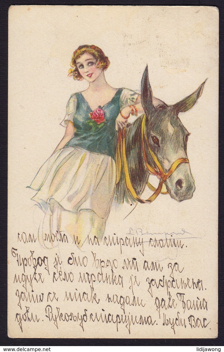 BOMPARD - YOUNG LADY With DONKEY - ART DECO OLD POSTCARD (see Sales Conditions) - Bompard, S.