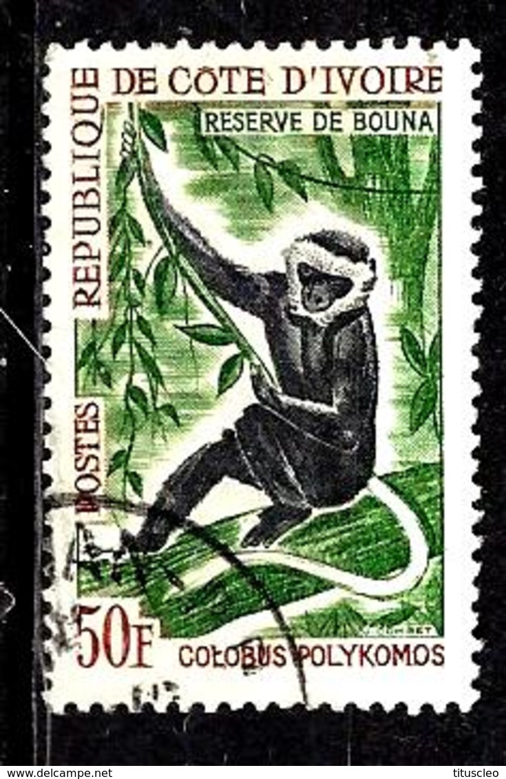 COTE D'IVOIRE 220° 50f Vert, Vert-bleu Et Lilas-brun Chasse Et Tourisme Colobe (10% De La Cote + 0,25) - Ivory Coast (1960-...)
