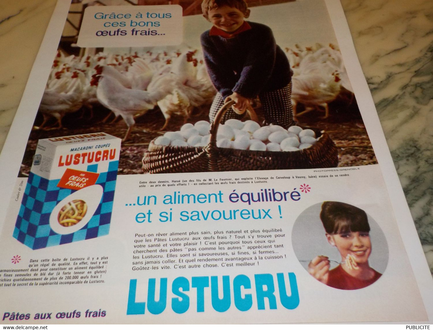 ANCIENNE PUBLICITE OEUFS FRAIS PATES LUSTUCRU 1965 - Autres & Non Classés