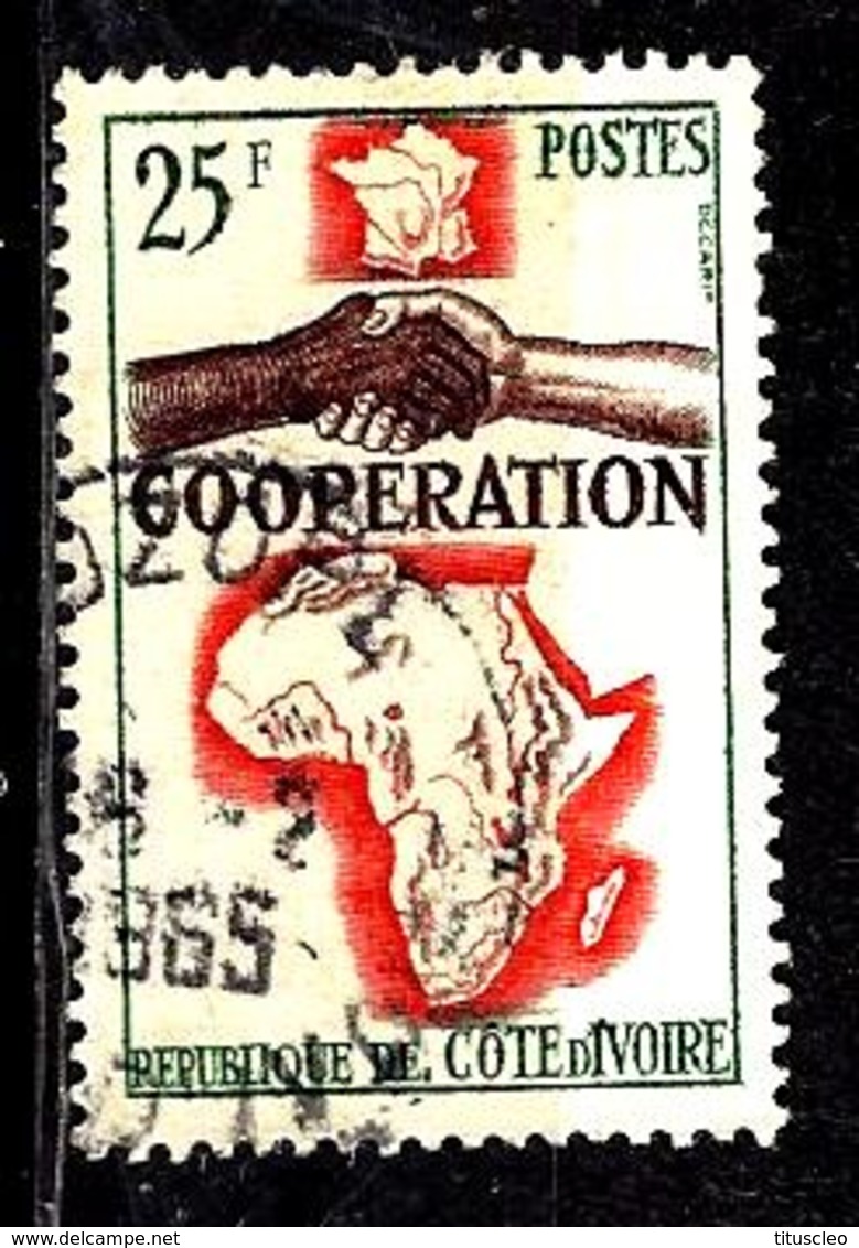 COTE D'IVOIRE 228° 25f Vert, Brun-violet Et Rouge Coopération (10% De La Cote + 0,25) - Côte D'Ivoire (1960-...)
