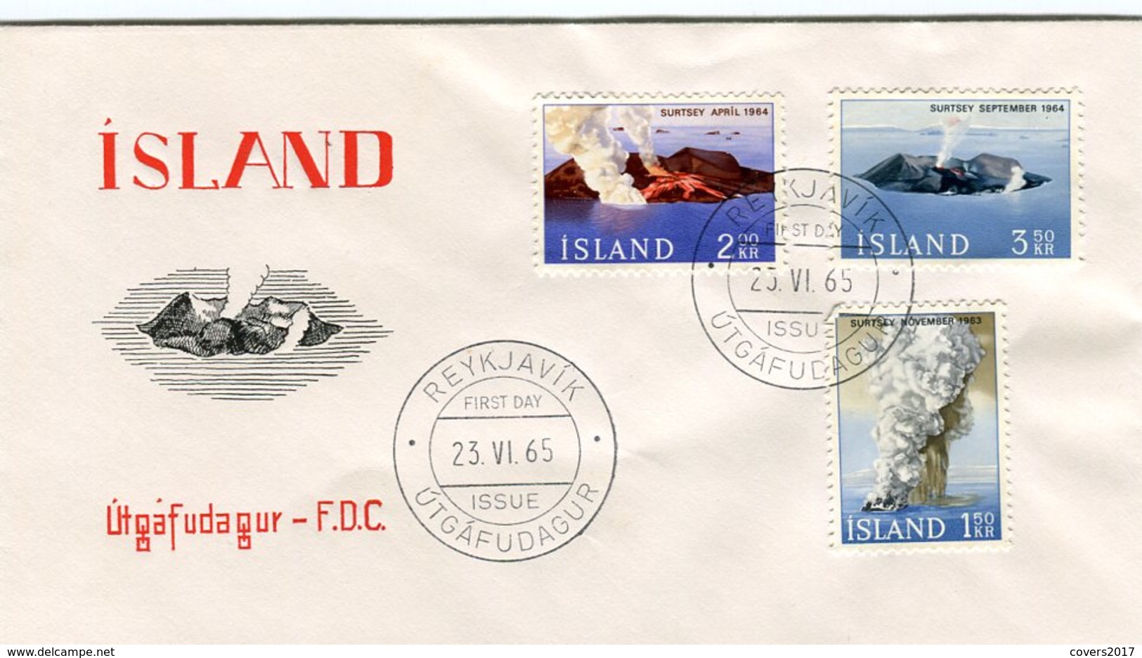 Iceland/Islande/Ijsland/Island FDC 23.VI.1965 Surtsey Eruption Matching Cover - FDC