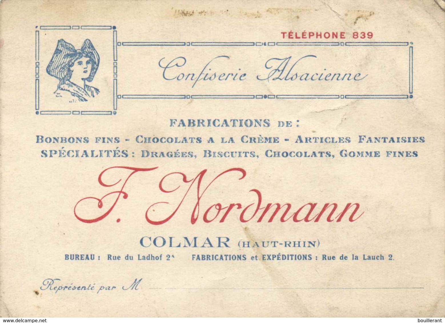 CONFISERIE ALSACIENNE - F. NORDMANN - COLMAR - Visiting Cards