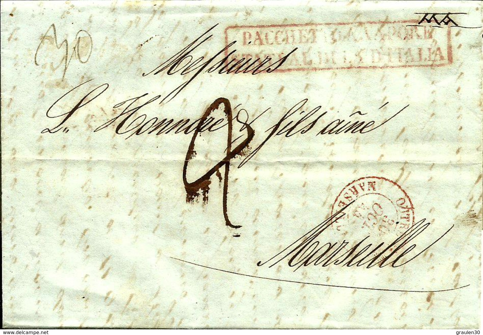 Cachet D'entrée De MESSINE  Par PACCHET D'ETAT ITALIA-Entrée OUTREMER MARSEILLE - 1844 - - 1801-1848: Précurseurs XIX