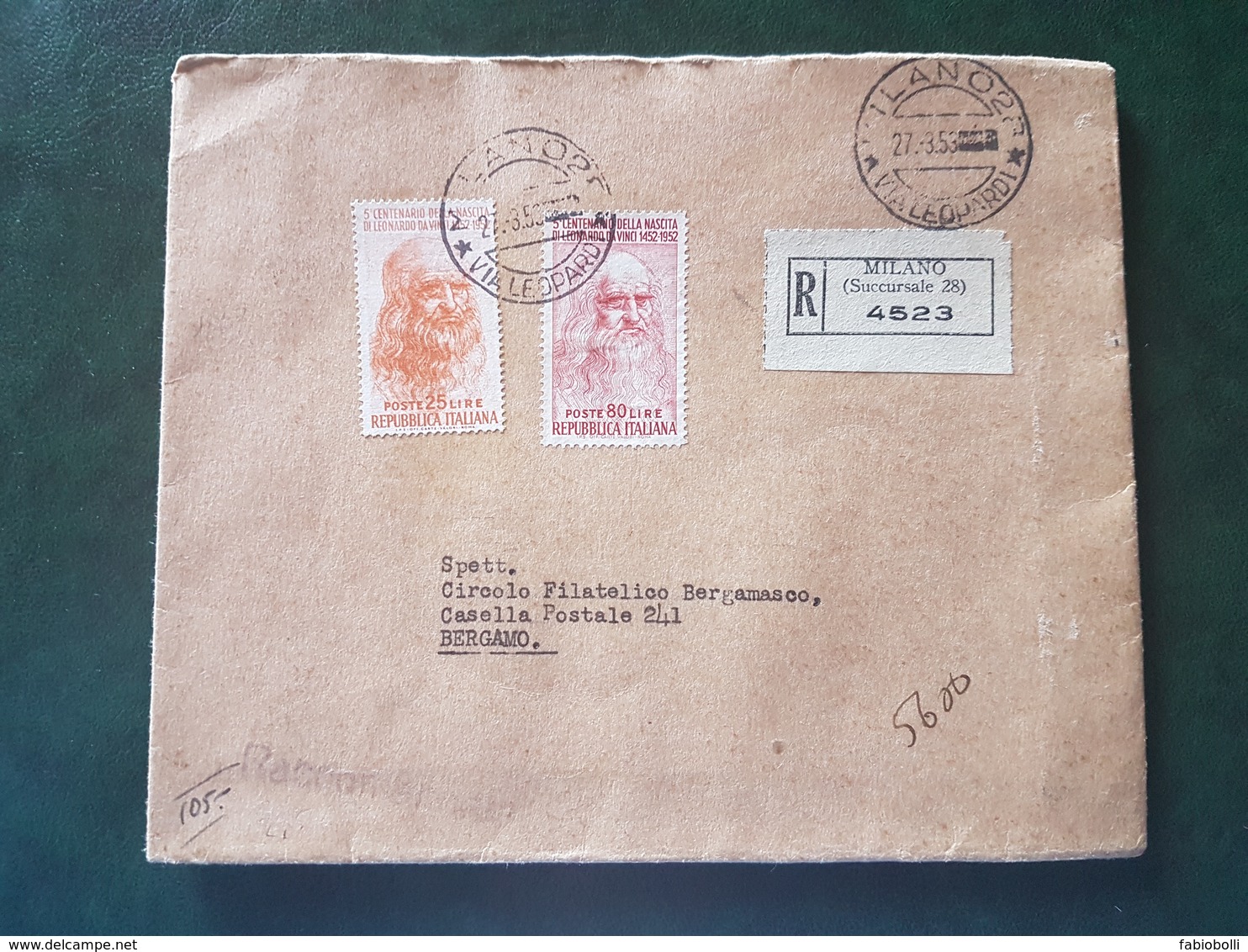 (18583) STORIA POSTALE ITALIA 1953 - 1946-60: Storia Postale