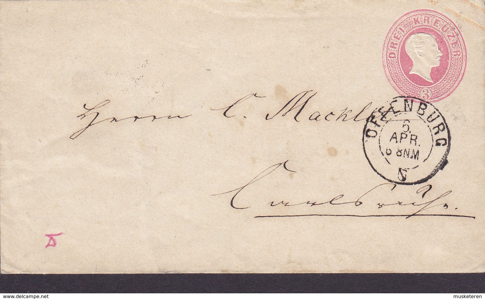 Baden Postal Stationery Ganzsache Entier Umschlag 3 Kr. Grosshrzog Friedrich OFFENBERG 186? KARLSRUHE - Enteros Postales
