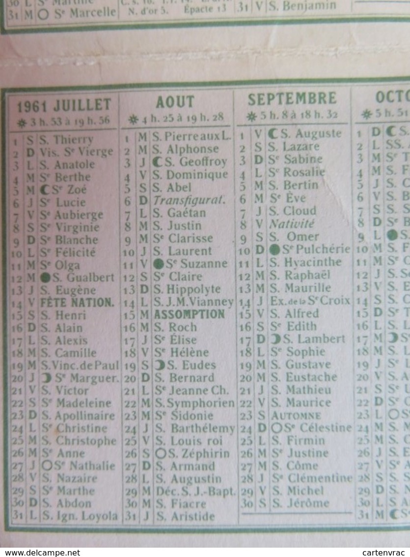 Carte parfumée - Petit Calendrier 1961 - Parfum Ramage - Bourjois - Maison Vidal - 39 rue Droite - Millau (Aveyron)