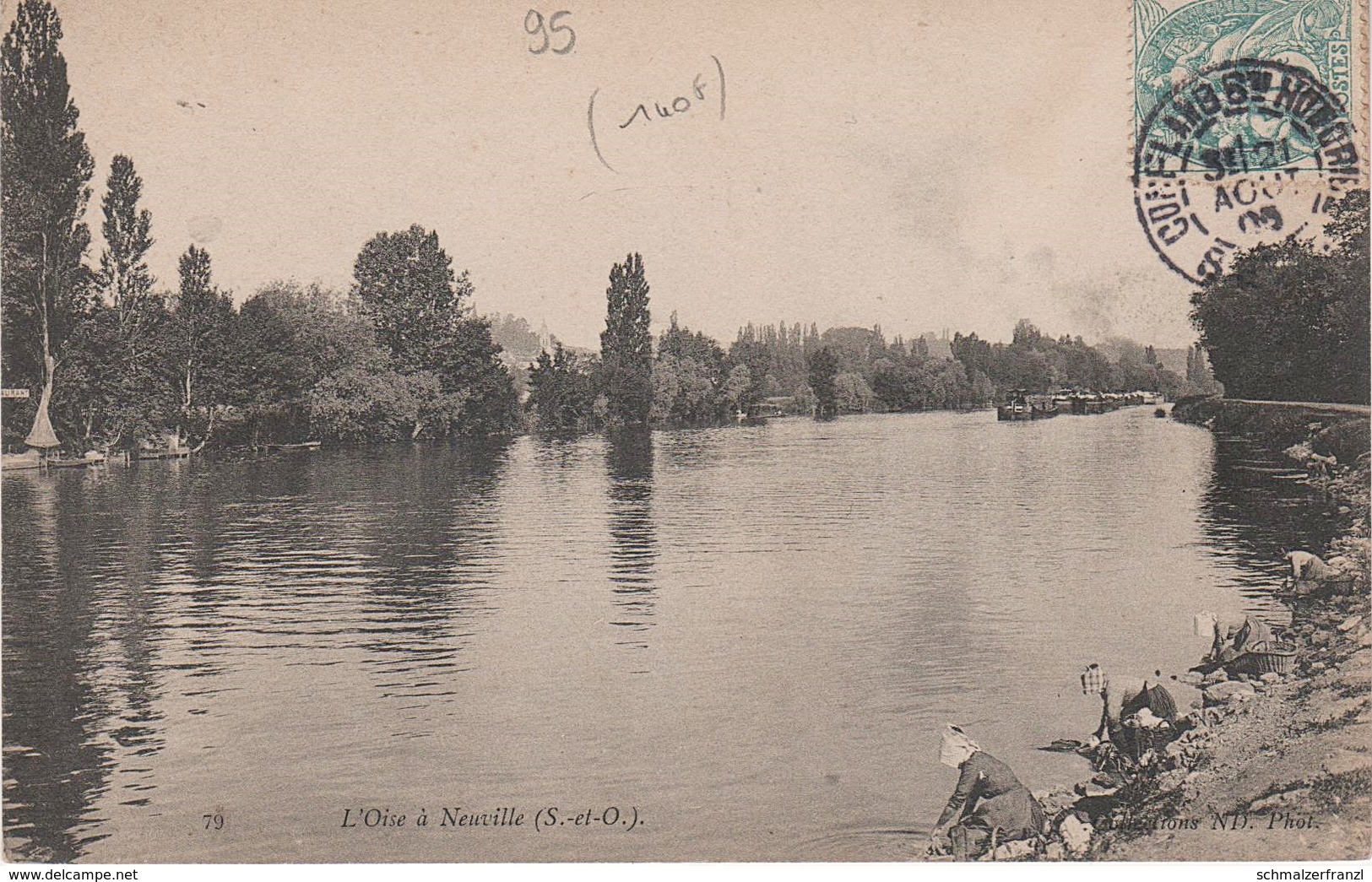 CPA - AK Neuville Bord Rive Blanchisseuse Lavandiere ? Cachet Timbre Conflans Sainte Honorine Cergy Paris 95 Val D' Oise - Neuville-sur-Oise