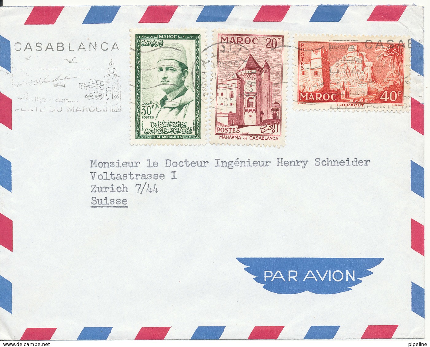 Morocco Cover Sent Air Mail To Switzerland Casablanca 31-5-1961 - Morocco (1956-...)