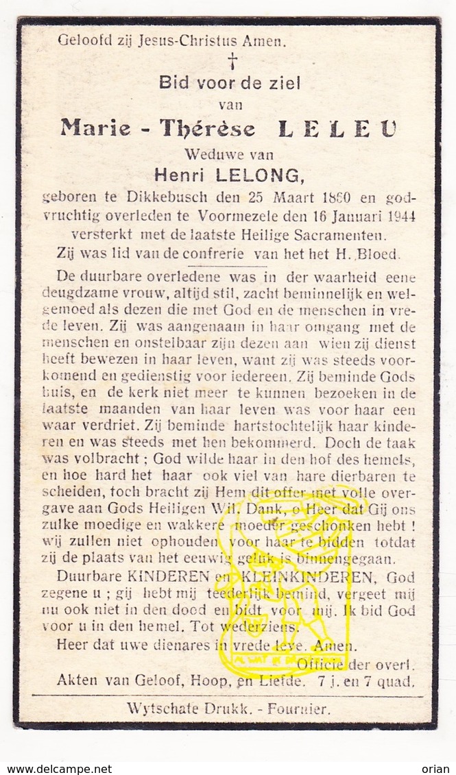 DP Marie Th. Leleu ° Dikkebus 1860 † Voormezele 1944 X Henri Lelong / Ieper - Images Religieuses