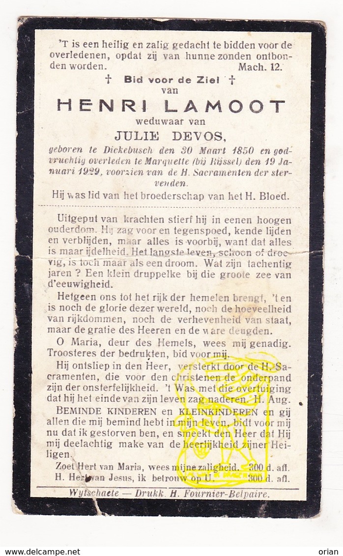 DP Henri Lamoot ° Dikkebus Ieper BE 1850 † Marquette-lez-Lille FR Nord 1929 X Julie Devos - Images Religieuses