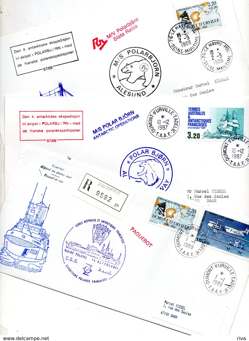 Pli Recommandé De Terre Adélie (  Cachet Du Navire L'Astrolabe ) Plus 2 Plis Du M/S POLAR BJORN ) - Collections (sans Albums)