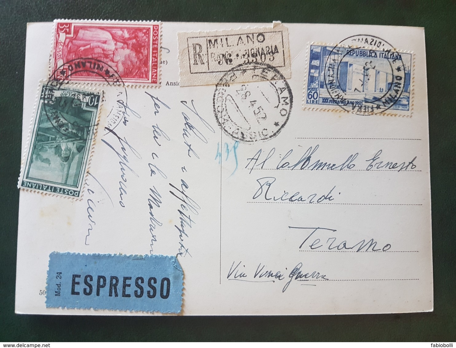 (18627) STORIA POSTALE ITALIA 1952 - 1946-60: Storia Postale