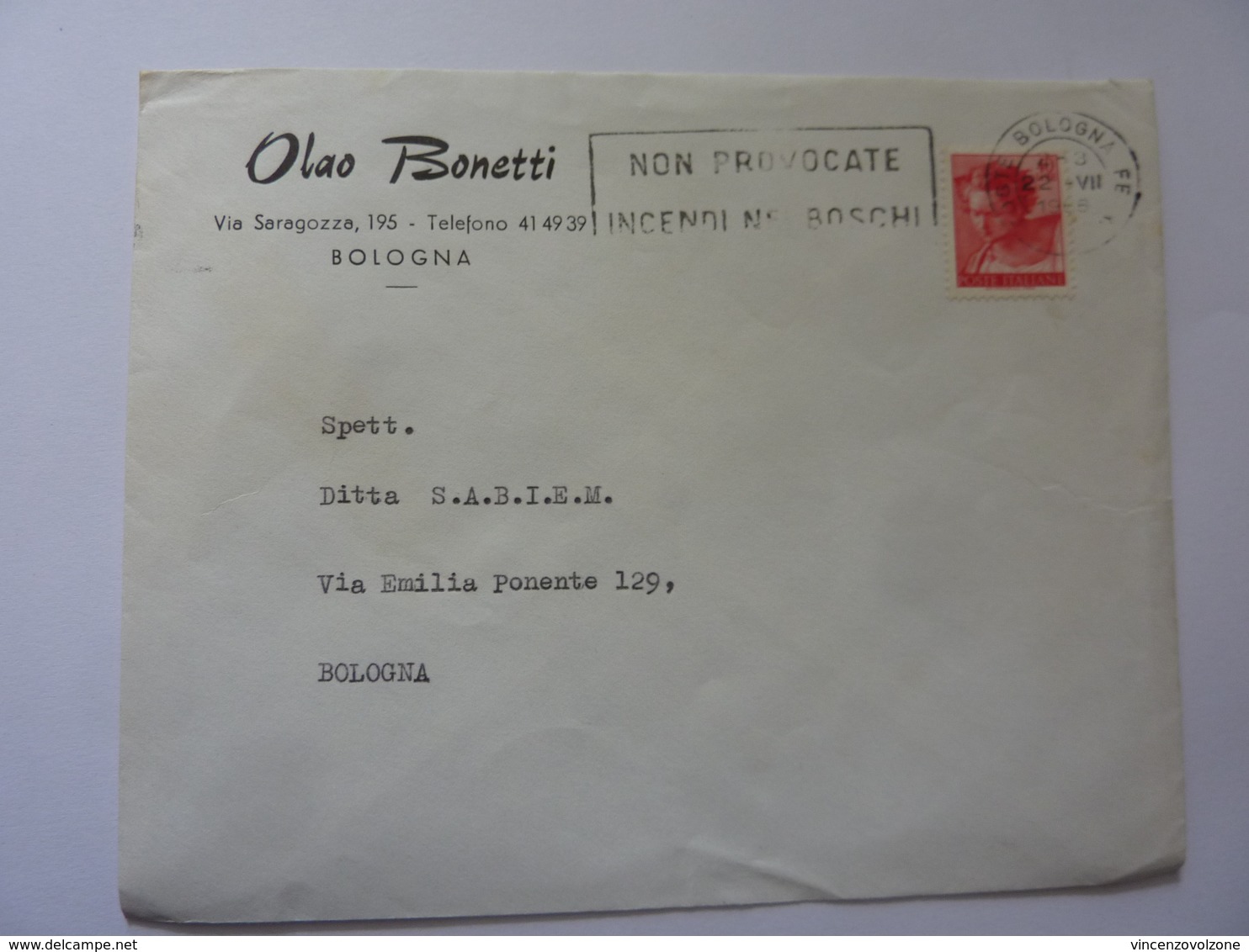 Busta Viaggiata Pubblicitaria "Olao Bonetti BOLOGNA" 1966 - 1961-70: Storia Postale