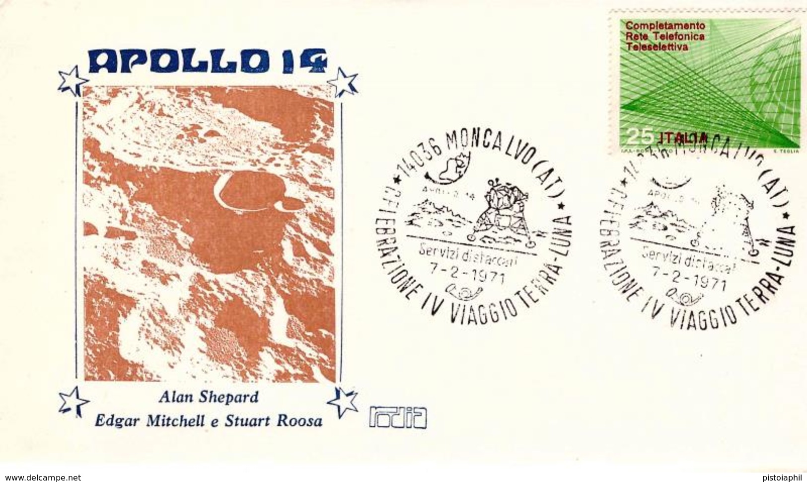 Busta  APOLLO 14  Celebrazione Viaggio Terra-Luna 1971 - Europa