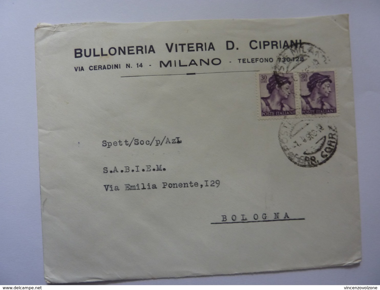 Busta Viaggiata Pubblicitaria "BULLONERIA VITERIA CIPRIANI Milano" 1963 - Cartas & Documentos